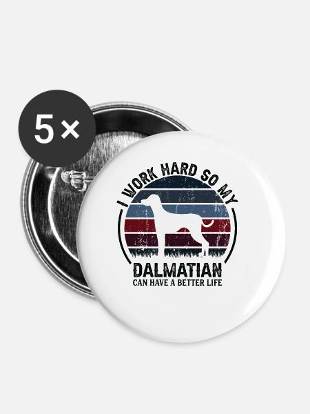 Arbeiten Hart - Retro Dalmatianer - Buttons groß 56 mm (5er Pack) - Weiß