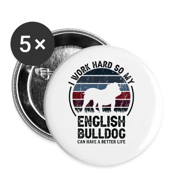 Work Hard - Retro English Bulldog - Buttons large 2.2''/56 mm (5-pack) - white - Front