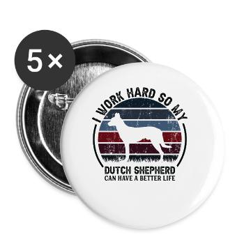 Travail acharné - Retro Dutch Shepherd - Lot de 5 grands badges (56 mm) - blanc - Devant