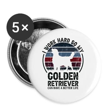 Work Hard - Retro Golden Retriever - Buttons large 2.2''/56 mm (5-pack) - white - Front