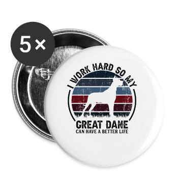 Travaillez dur - Retro Great Dane - Lot de 5 grands badges (56 mm) - blanc - Devant