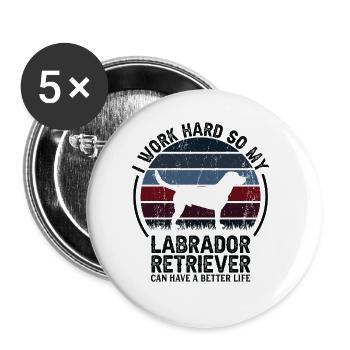 Work Hard - Retro Labrador Retriever - Buttons large 2.2''/56 mm (5-pack) - white - Front
