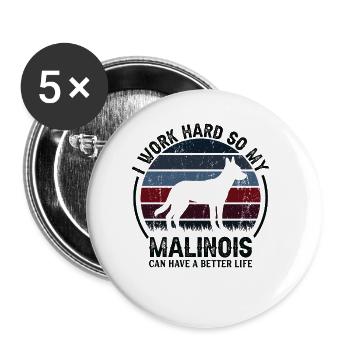 Travailler dur - Retro Malinois - Lot de 5 grands badges (56 mm) - blanc - Devant