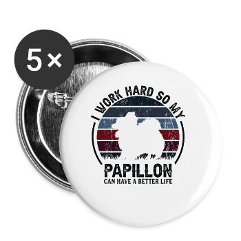 Arbeiten Hart - Retro Papillon - Buttons groß 56 mm (5er Pack) - Weiß - Vorne