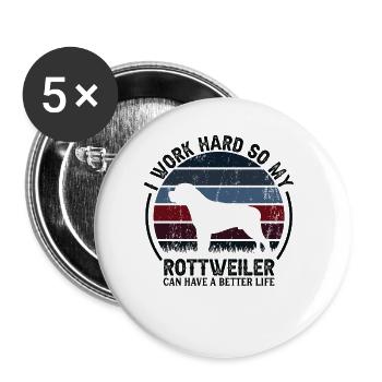 Travail acharné - Retro Rottweiler - Lot de 5 grands badges (56 mm) - blanc - Devant