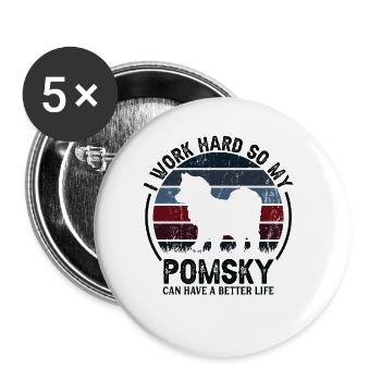 Travaillez dur - Retro Pomsky - Lot de 5 grands badges (56 mm) - blanc - Devant