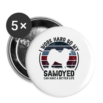 Travail acharné - Retro Samoyed - Lot de 5 grands badges (56 mm) - blanc - Devant