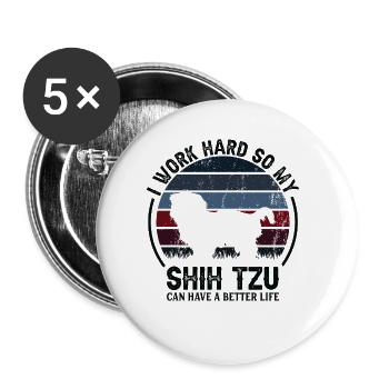 Work Hard Work - Retro Shih Tzu - Buttons large 2.2''/56 mm (5-pack) - white - Front