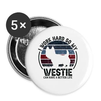 Arbeite Hart - Retro Westie - Buttons groß 56 mm (5er Pack) - Weiß - Vorne