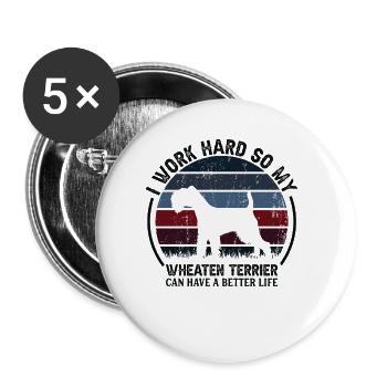 Work Hard - Retro Wheaten Terrier - Buttons large 2.2''/56 mm (5-pack) - white - Front