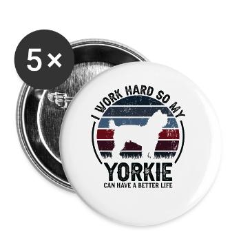 Work Hard - Retro Yorkie - Buttons large 2.2''/56 mm (5-pack) - white - Front