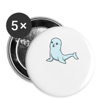 Kawaii Grey Seal - Buttons large 2.2''/56 mm (5-pack) - white - Front