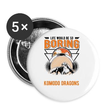 Komodowaran Geschenk Komodo Dragon Waran - Buttons groß 56 mm (5er Pack) - Weiß - Vorne