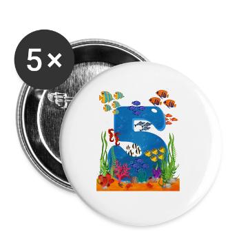 5 Geschenkidee zum Geburtstag - Buttons groß 56 mm (5er Pack) - Weiß - Vorne
