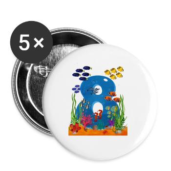 8 Geschenkidee zum Geburtstag - Buttons groß 56 mm (5er Pack) - Weiß - Vorne