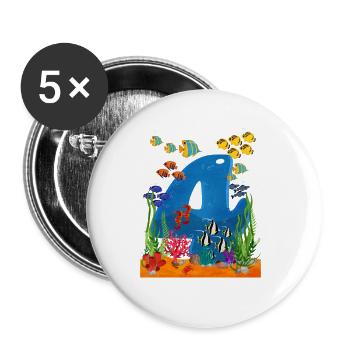 4 Geschenkidee zum Geburtstag - Buttons groß 56 mm (5er Pack) - Weiß - Vorne