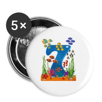 7 Geschenkidee zum Geburtstag - Buttons groß 56 mm (5er Pack) - Weiß - Vorne
