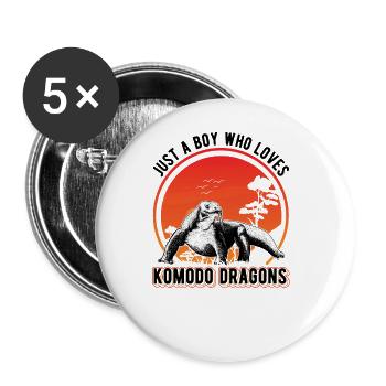 Lézard moniteur dragon de Komodo - Lot de 5 grands badges (56 mm) - blanc - Devant