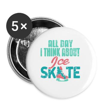 Toute la journée je pense à Ice Skate Vintage T-Shirt - Lot de 5 grands badges (56 mm) - blanc - Devant