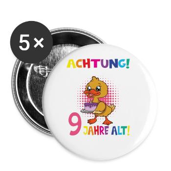 Kindergeburtstag Ich Bin Jetzt 9 Jahre - Buttons groß 56 mm (5er Pack) - Weiß - Vorne