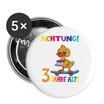 Kindergeburtstag Ich Bin Jetzt 3 Jahre - Buttons groß 56 mm (5er Pack) - Weiß - Vorne
