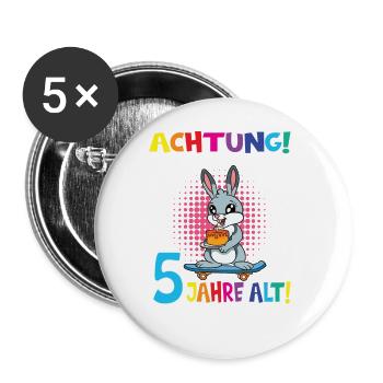 Kindergeburtstag Ich Bin Jetzt 5 Jahre - Buttons groß 56 mm (5er Pack) - Weiß - Vorne