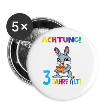 Kindergeburtstag Ich Bin Jetzt 3 Jahre - Buttons groß 56 mm (5er Pack) - Weiß - Vorne
