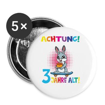 Kindergeburtstag Ich Bin Jetzt 3 Jahre - Buttons groß 56 mm (5er Pack) - Weiß - Vorne