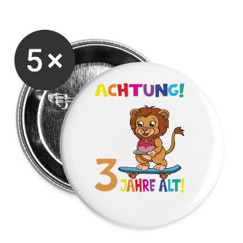 Kindergeburtstag Ich Bin Jetzt 3 Jahre - Buttons groß 56 mm (5er Pack) - Weiß - Vorne