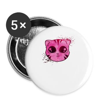 Süße Kawaii Katze - Buttons groß 56 mm (5er Pack) - Weiß - Vorne