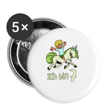 Geburtstagsshirt Einhorn - 7 Geburtstag Junge - Buttons groß 56 mm (5er Pack) - Weiß - Vorne