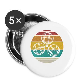 Vintage Boccia Kugel Retro Design 80s Boule Spiel - Buttons groß 56 mm (5er Pack) - Weiß - Vorne