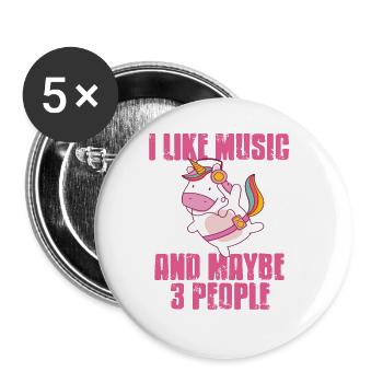 Vintage I Like Music & Maybe 3 People Unicorn - Buttons groß 56 mm (5er Pack) - Weiß - Vorne