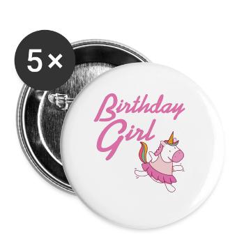 Cute Awesome Unicorn Birthday Girl T-Shirt Present - Buttons groß 56 mm (5er Pack) - Weiß - Vorne