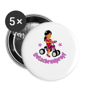 Mädchen auf dem Laufrad - Rutschradprofi - Buttons groß 56 mm (5er Pack) - Weiß - Vorne