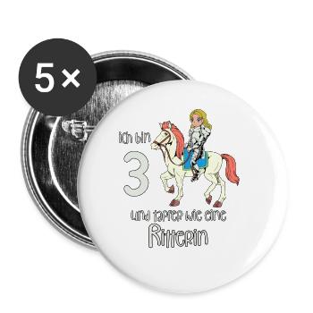 Geburtstagsshirt Ritterin - 3 Geburtstag Mädchen - Buttons groß 56 mm (5er Pack) - Weiß - Vorne