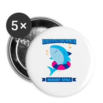 Schwimmen Lernen Kinderschwimmen Macht Spaß - Buttons groß 56 mm (5er Pack) - Weiß - Vorne