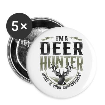 Buck Deer Hunting Hunter Vintage - Buttons large 2.2''/56 mm (5-pack) - white - Front