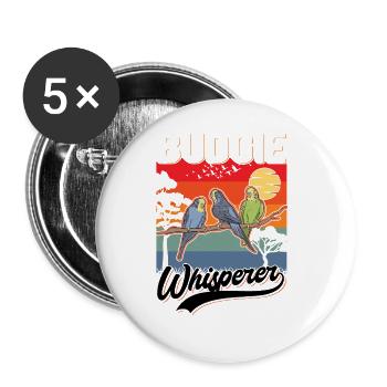 Budgerigar Whisperer Perruche Whisperer Welli - Lot de 5 grands badges (56 mm) - blanc - Devant