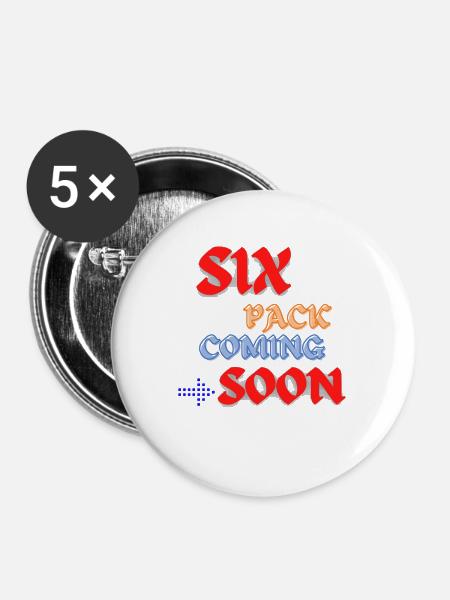 Six Pack Coming Soon 34 - Buttons groß 56 mm (5er Pack) - Weiß