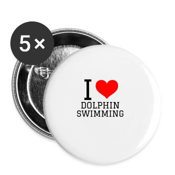 Schwimmen Spruch Lustig I Love Dolphin Swimming - Buttons groß 56 mm (5er Pack) - Weiß - Vorne