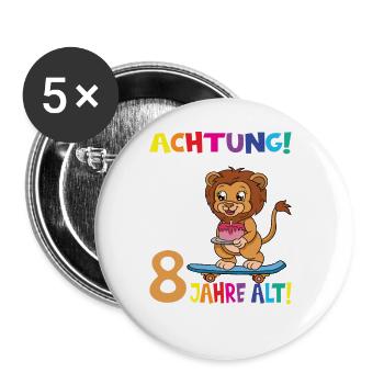 Kindergeburtstag Ich Bin Jetzt 8 Jahre - Buttons groß 56 mm (5er Pack) - Weiß - Vorne