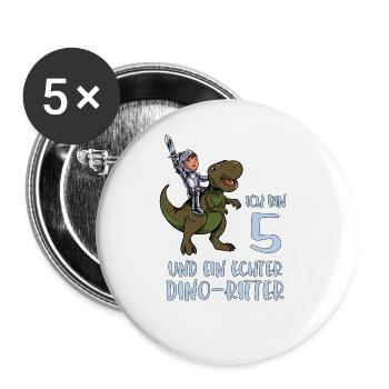 Geburtstagsshirt Dino Ritter - 5 Geburtstag Junge - Buttons groß 56 mm (5er Pack) - Weiß - Vorne