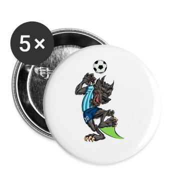 Comic Wolf spielt Fußball - Buttons groß 56 mm (5er Pack) - Weiß - Vorne
