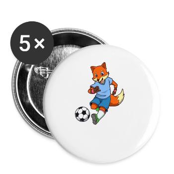Comic Fuchs spielt Fußball - Buttons groß 56 mm (5er Pack) - Weiß - Vorne