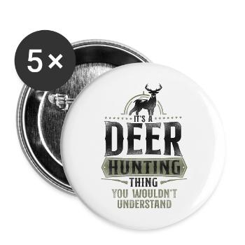 Buck Deer Hunting Hunter Vintage - Buttons groß 56 mm (5er Pack) - Weiß - Vorne