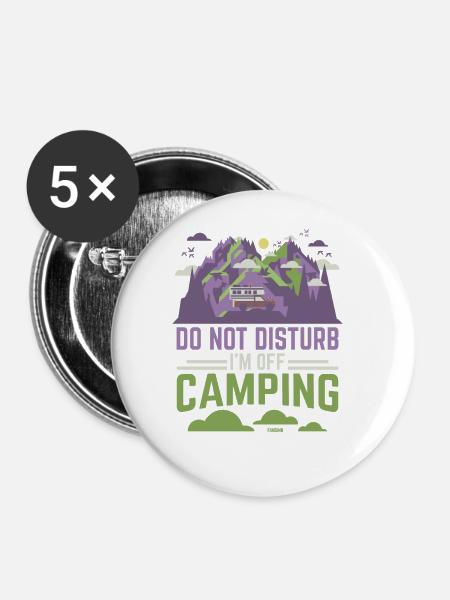 Camping Campingplatz Urlaub Zelt Geschenk - Buttons groß 56 mm (5er Pack) - Weiß