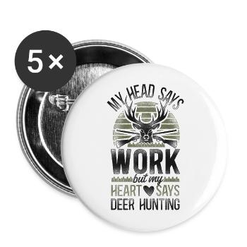 Buck Deer Hunting Hunter Vintage - Lot de 5 grands badges (56 mm) - blanc - Devant