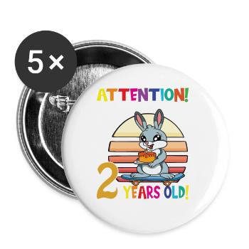 Rabbit Attention I Am Now 2 Years Old - Buttons large 2.2''/56 mm (5-pack) - white - Front