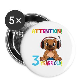 Gaming Dog I Am Now 3 Years Old - Buttons large 2.2''/56 mm (5-pack) - white - Front